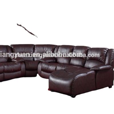 China Other 2021 Bonded Leather Sectional Reclining Sofa with Chaise, Brown for sale