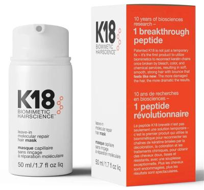 China Hair-Repairing K18 Leave In Molecular Repair Hair Treatment - 50 ml for 4-Minute Hair Damage Reversal for sale