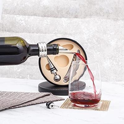 China Workable Wine Set in PU Case, Corkscrew/Bottle Opener, Pourer, Drip Ring and Leather Stopper for sale