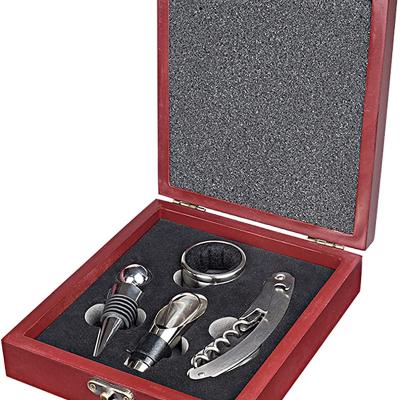 China Viable Wine Bottle Opener Set In MDF Wooden Case , Wine Accessories Gift Set for sale