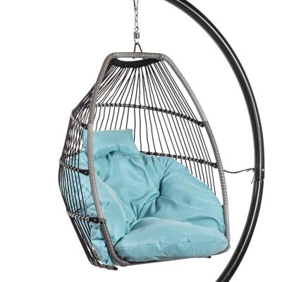 China Modern Indoor Outdoor Wicker Teardrop Drop Chair Luckyberry Egg Hanging Chair With Stand for sale