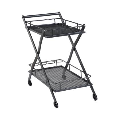 China Modern Desgin 2 Tier Metal Home Trolley Mesh Wine Storage Cart It's Easy To Assemble For Stylish Bar for sale