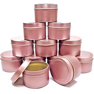 China Eco-friendly Recyclable Hot Sale Custom Printed Rose Gold 4 Ounce Metal Candle Tins For Candle Making for sale