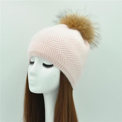 China JOINT Fashion Women Girl Hot Water Ripple Angora Knotted Beanie With Pompom for sale