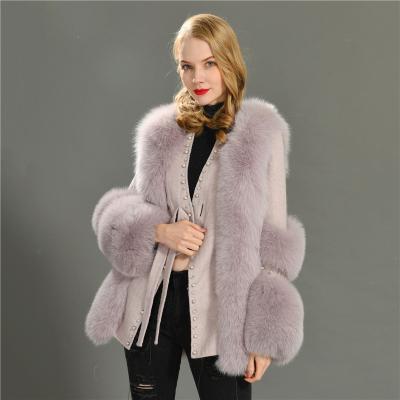 China Real Fox Fur Coat Elegant Anti-Shrink Fox Fur Wool Coat Women's Fur Wool Coat Premium Quality for sale