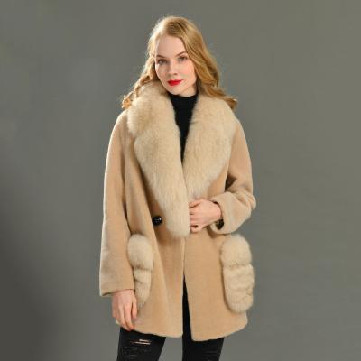 China New Arrival Anti-Shrink Sheep Fur Coat With Fox Fur Collar Women's Teddy Coat Lambswool Sheep Shearling Coat With Fur for sale