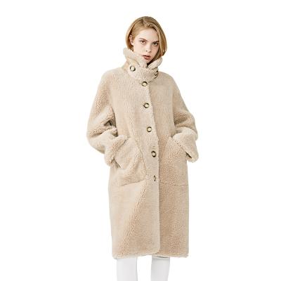 China High Quality Teddy Bear Long Sheep Fur Coat Women Camel Wool Coat Mao Mao Fur Winter Warm Shearing Anti-wrinkle for sale