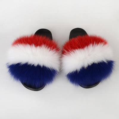 China Fashion Trend Seller Women's Shoes Fluffy Designer Fox Fur Slides Color Custom Logo Real Fox Fur Soft Sandals for sale