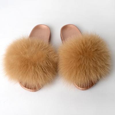 China Fashion Trend Factory Hot Sale PVC Colored Soles Fashion To Shoes Real Fox Fur Fluffy Ladies Slippers for sale