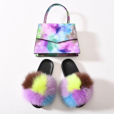 China Fashion\Wholesale Comfortable Jelly Bags and Real Fur Zipper Purse Women's Slipper and Bag Set Cheap for sale