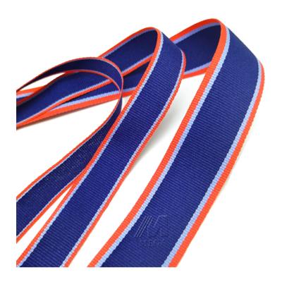 China Solid Color Ribbon Wholesale Simple Printing Grosgrain Blue Red Striped Ribbon For Clothing for sale