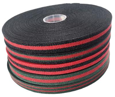 China High Quality Double Face Red Green Striped Polyester Webbing Metallic Grosgrain Ribbon For Bags for sale