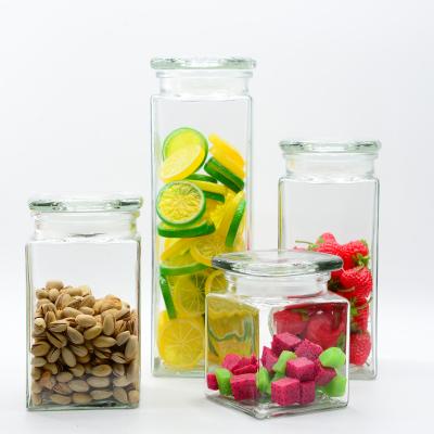 China Freshness Preservation Square Glass Jars With Glass Lid For Kitchen For Cooking for sale