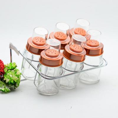 China Good Supplier Sustainable Glass Spice Storage Jar Set In Metal Rack for sale