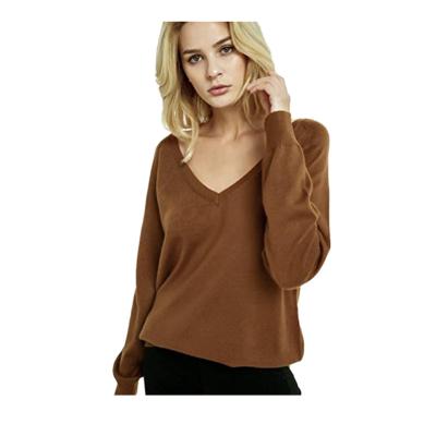 China Anti-Wrinkle Women's Deep V-Neck Cashmere Wool Blended Sweater Relaxed Fit Soft Knit Sweater Long Sleeve Pullover For Autumn Winter for sale