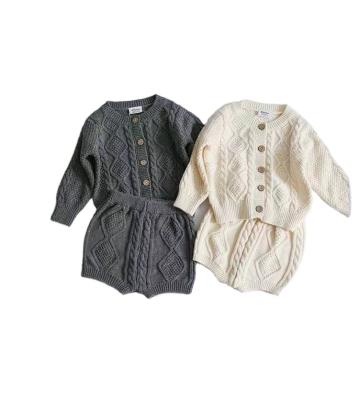 China Wholesale 100% COTTON baby knit cotton suit cable cardigan and pants baby outfits for sale