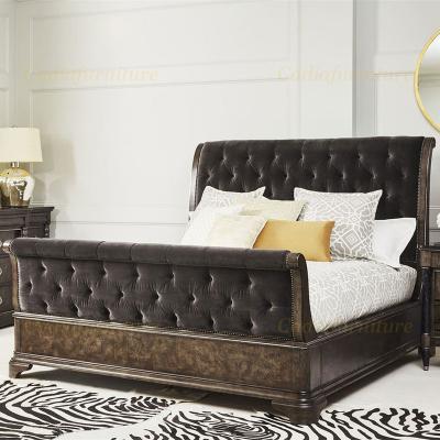 China Adjustable American style sleigh bedroom furniture ART design luxury bedrooms wood carved bed(size)wooden carved bed for sale