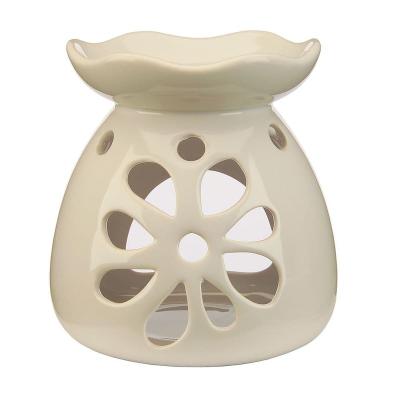 China Chinese Incense White Ceramic Hollowed Flower Wax Melts Oil Burner for sale