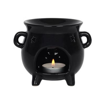 China Chinese Incense Black Color Cauldron Shaped Ceramic Oil Burner for sale