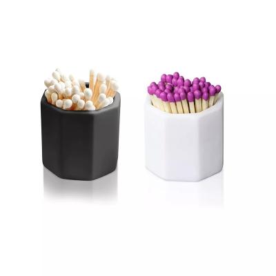 China Match Holder Ceramic Hexagon Black White Match Holder With Striker for sale