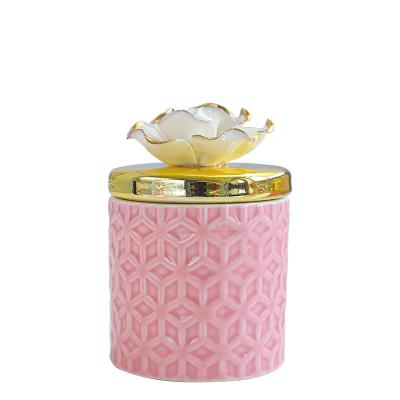 China Jewelry Box Trinket Box Storage Jar Nordic Ceramic Cylindrical Jewelry Box Trinket Box Storage Jar With Handmade Flower Lid for sale