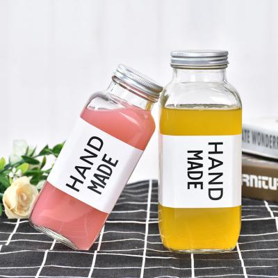 China Freshness Preservation High Quality Thick Glass Square 350ml Juice Beverage Jar for sale