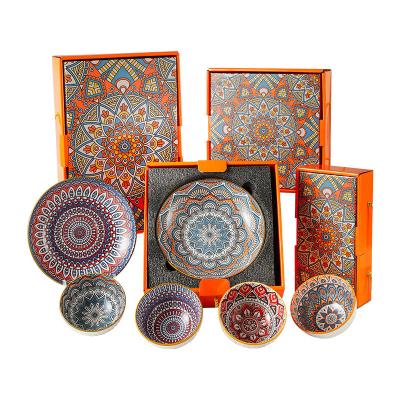 China Sustainable Hot Selling Colorful Printing Round Shape Ceramic Gift Bowl Set for sale