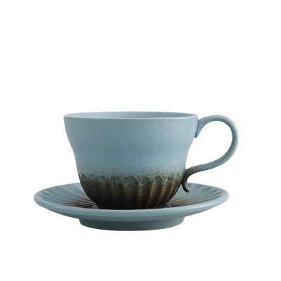 China Sustainable 120ml Classic Reactive Glazed Ceramic Coffee Cup With Saucer for sale