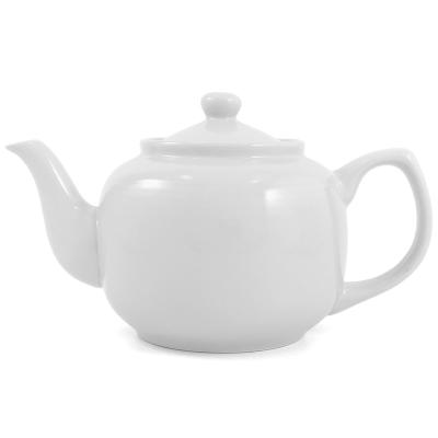 China Sustainable Wholesale Classic Design Ceramic White Plain Teapot With Stainless Steel Strainer for sale