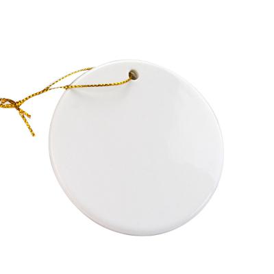 China Christamas Decoration Ceramic Christmas Round Blank Hanging Plate Christmas Ornaments Flat for sale