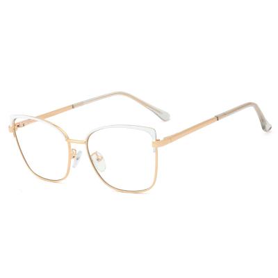 China New Sale Fashion Women Glass Block Metal Glass Block Luxury Flat Glass Frame Anti-blue Spring Light Warm Blue Leg for sale