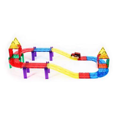 China New 35pcs Toy Latest Car Magnetic Building Track ABS Magnetic Car Tiles Construction Car Plastic Magnetic Car Track Building Tiles For Kids for sale