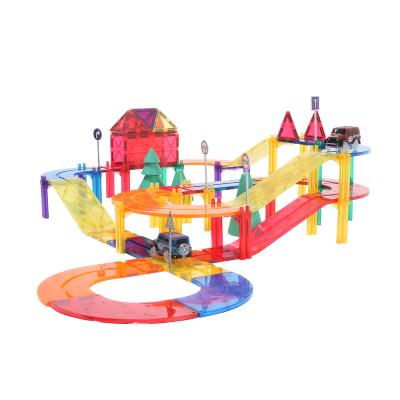 China New Fun 113pcs Toy Latest Construction Car Magnetic Track Tiles Plastic Magnetic Building Block Toys For Children for sale