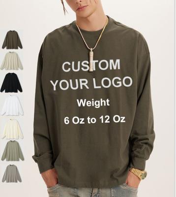 China High Quality 100% Cotton T-Shirt OEM Heavyweight Anti-Wrinkle 10 Oz Oversized Plain Long Sleeve Drop Off Shoulder T Shirt for sale