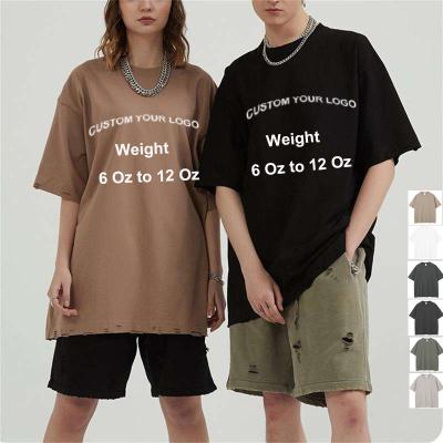 China New Anti-Wrinkle Design Custom Design OEM Logo Printing Oversized Distressed Heavyweight T-shirt 8 oz Cotton Tee Shirt For Man And Women for sale