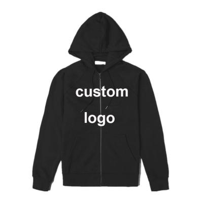 China Factory Wholesale Men's Chenille Embroidery Heavy Zipper Hoodie Anti-wrinkle Full Logo Oversized Black Custom Full Zip Up Hoodie for sale