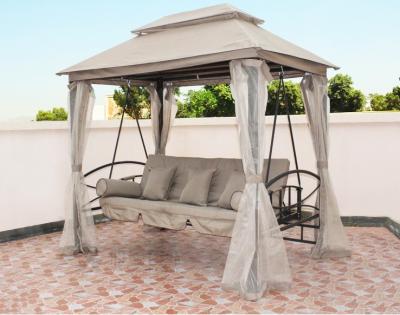 China Hot Selling Steel Outdoor Patio Garden 233cm Height Polyester Fabric Swing Gazebo With 2 Square Pillows And 2 Cylindrical Pillows for sale