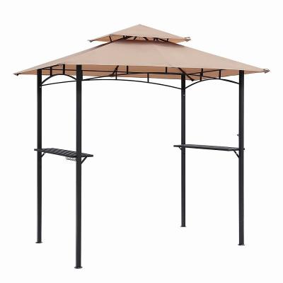 China Hot Sale 2.4X1.5X2.55M LED Double Top Steel Outdoor Polyester Product Patio BBQ Grill Tent Gazebo With Small Hook for sale