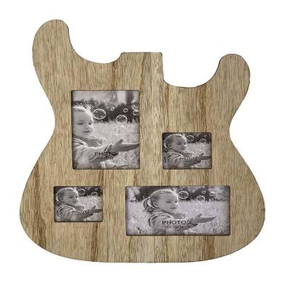 China Eco-friendly 4 Opening Body Shaped Music Guitar Picture Frame For 4x6 And 3x4 Photos (Natural Wood Color) for sale