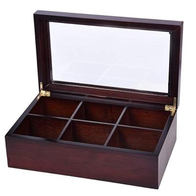 China Variety Design 6 Compartments Classic Simple Elegant Drawer Small Strong Wood Tin Tea Box for sale