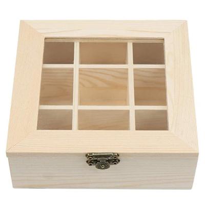 China Environmentally Friendly Home Restaurant Shop Stained Glass Coffee Showcase 9 Compartment Tea Box Wooden for sale