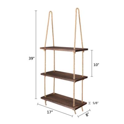 China Home Kitchen Decorations 3 Tier Wooden Wall Hanging Shelves Plants Pictures Show For Racking Solid Durable Wooden Wire Storage Shelf for sale