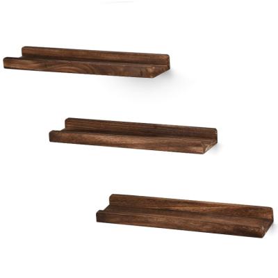 China Stocked Set of 3 Rustic Wooden Floating Wooden Shelf Display Rack Wall Mounted Storage Rack Shelf for Bathroom Bedroom Kitchen for sale