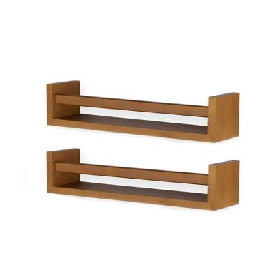 China Decorative Stable Walnut 2 Stocked Set Wall Mounted Wood Shelves Floating Wall Shelf Display Racks For Home Office Organization for sale