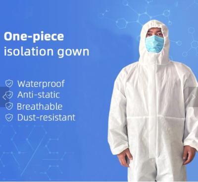 China Hooded Disposable Protective Clothing , PP Nonwoven Protective Isolation Gown SMS Coverall for sale