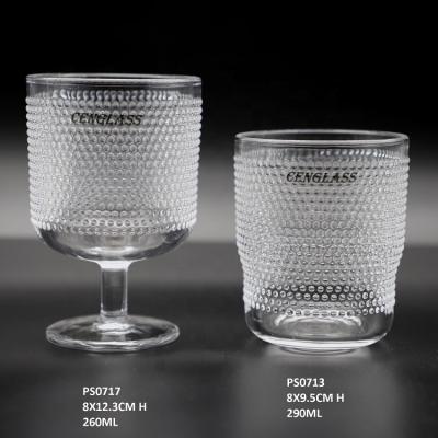 China Wine hand pressed drinking glass cup goblet ball high and tumbler color clear or as request for sale