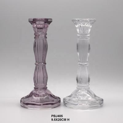 China Home Decoration Glass Candle Holders Tableware Glass Pillar Candle Holder Clear And Color for sale