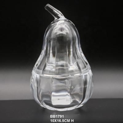 China SUGAR JAR hand pressed glass jar fruit shape sugar jar color clear or as request for sale