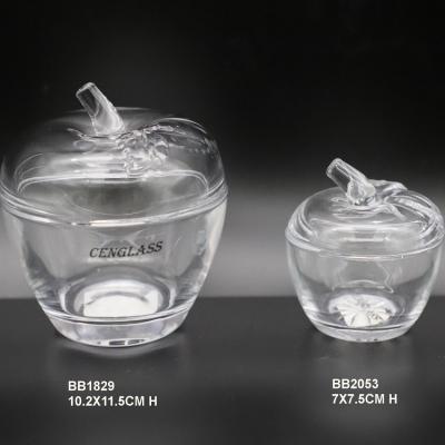 China Sugar Jar Hand Pressed Glass Jar Apple Shape Sugar Jar Color Clear Or As Request for sale