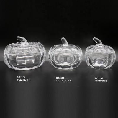 China Sugar Jar Hand Pressed Glass Jar Pumpkin Shape Sugar Jar Color Clear Or As Request for sale